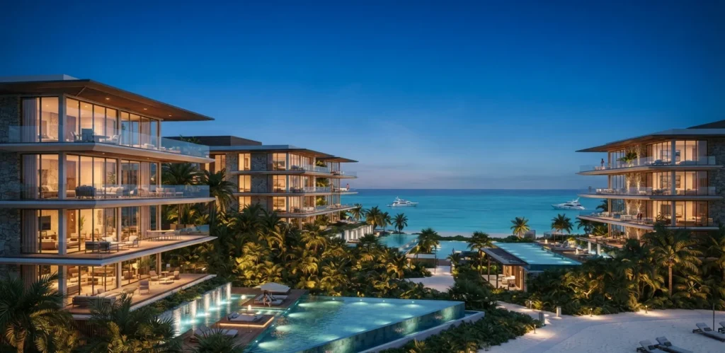 Desarrollo residencial turístico contemporáneo en Punta Cana, representativo de la inversión en bienes raíces y proyectos bajo la Ley CONFOTUR en República Dominicana.
