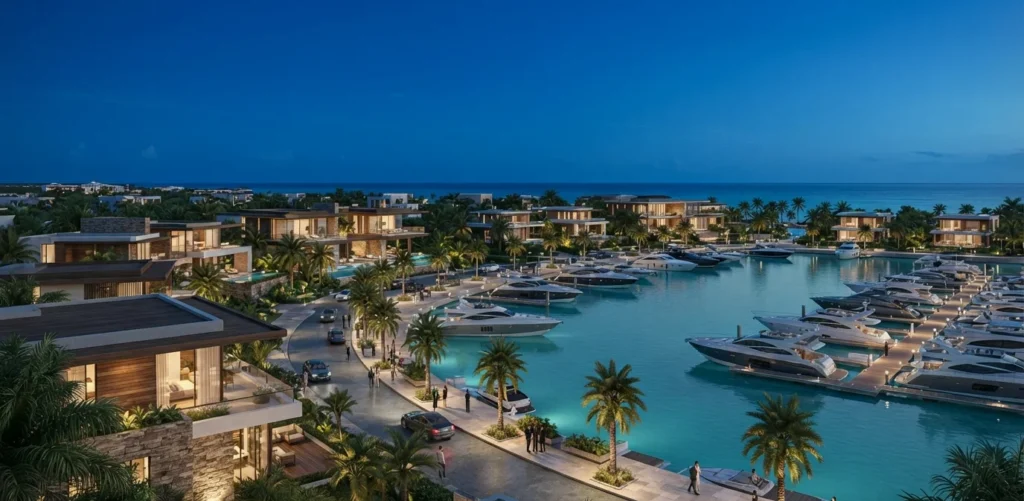 Comunidad residencial costera y marina en Cap Cana, representativa de la radicación de residencia legal y fiscal en República Dominicana.